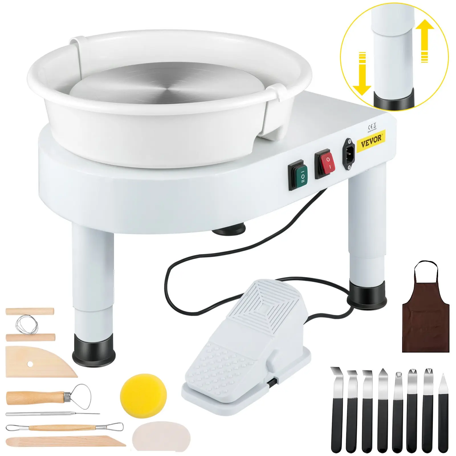 VEVOR 11-Inch Aluminum Ceramic Wheel Forming Machine Tool Kit Set, 110V Pottery Wheel with 0-300RPM Manual Speed Adjustment, 0-7.8in Lift-Top Adjustable Legs, Detachable Basin, Foot Pedal, 1x Apron, 34.5 Lbs/ 16 Kg for Clay/Dough DIY Ceramic Arts