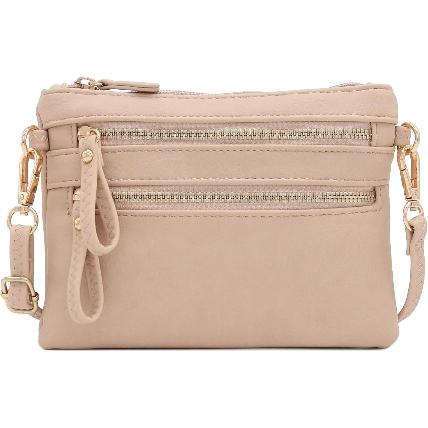 Multi Zipper Pocket Small Wristlet Crossbody Bag
