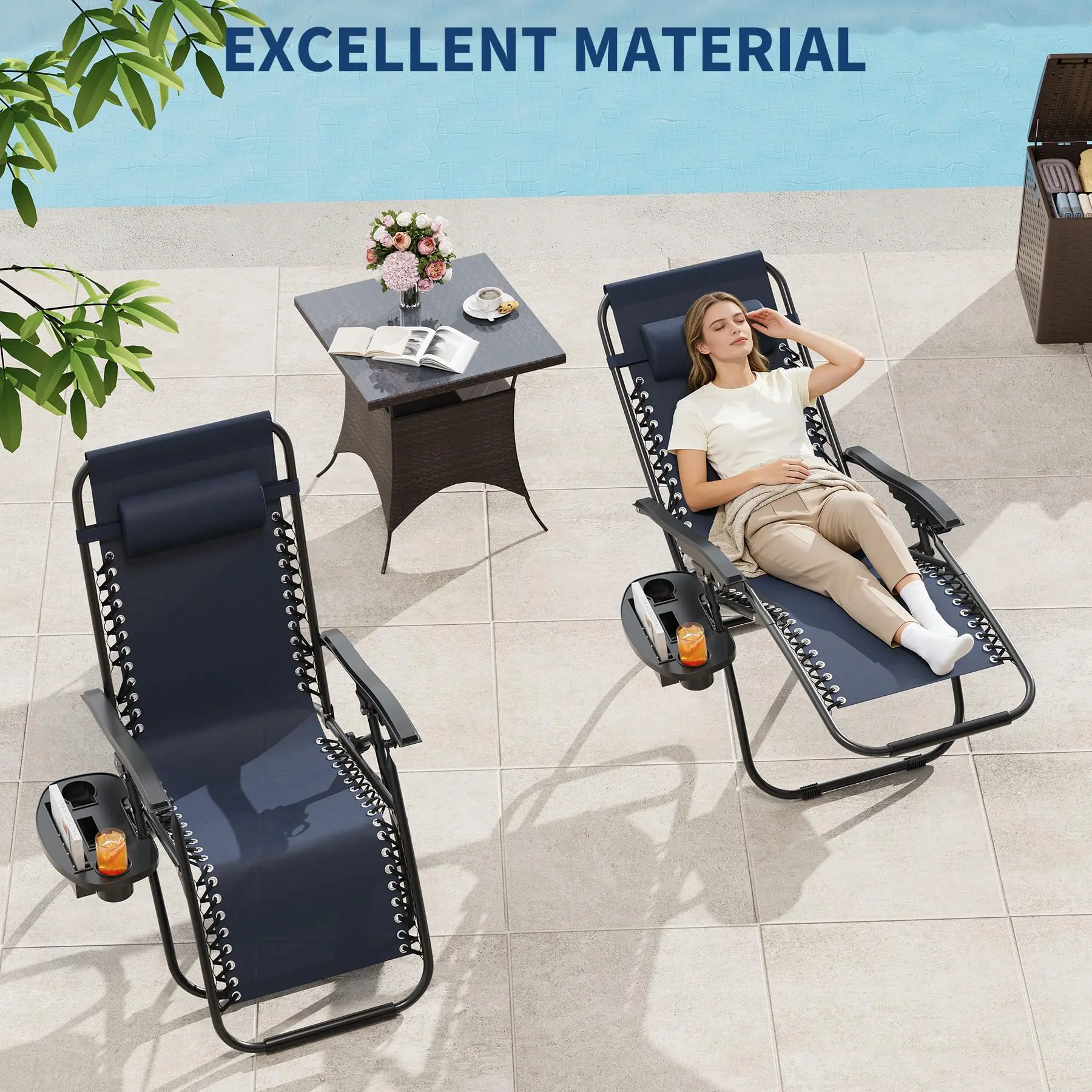 Summervibes Flash sale home items Comfortable Zero Buoyancy Outdoor Recliner Chair – Portable Folding Patio Lounge with Adjustable Pillow, Cup Holder Tray – Durable, Weather-Resistant Design for Beach, Camping, Poolside, Garden, Backyard, Lawn