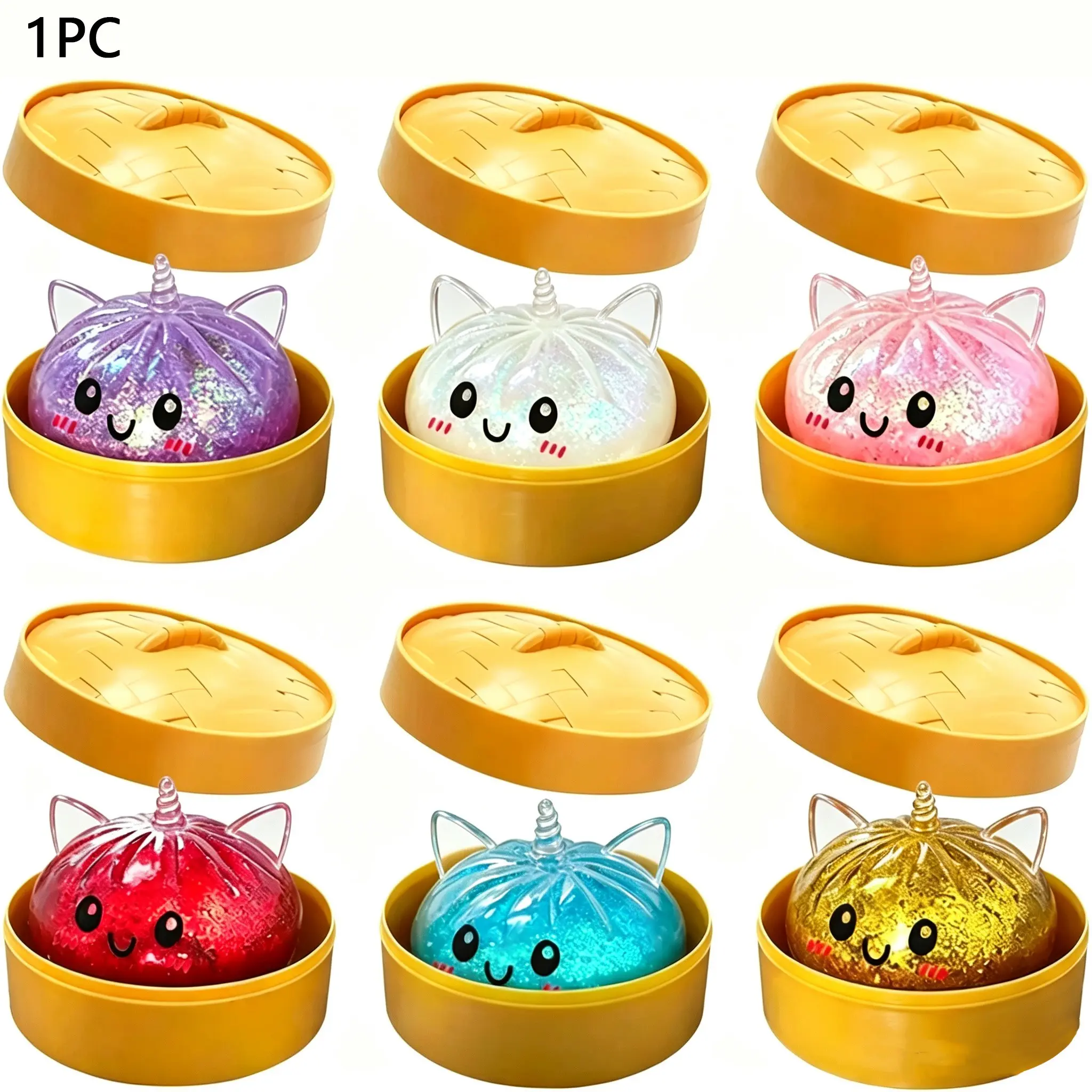 1pc Unicorn Baozi Steamed Dumpling Fidgets Stress Relief Ball with Steamer Box, Creative Gift Idea, Christmas, Halloween, Birthday Present, Unisex