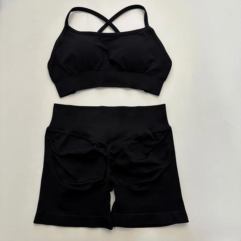 With Logo) DFYFN Yoga Fitness  Women's Seamless Yoga  2-Piece   Backless  Bra Butt-Lifting Shorts Workout Clothes Halter Crop Top Set Tie-Dye Cross Pattern Hoodie sports tracksuits men wrestling suits Men's Velour Patchwork Two-Piece summer thermal track