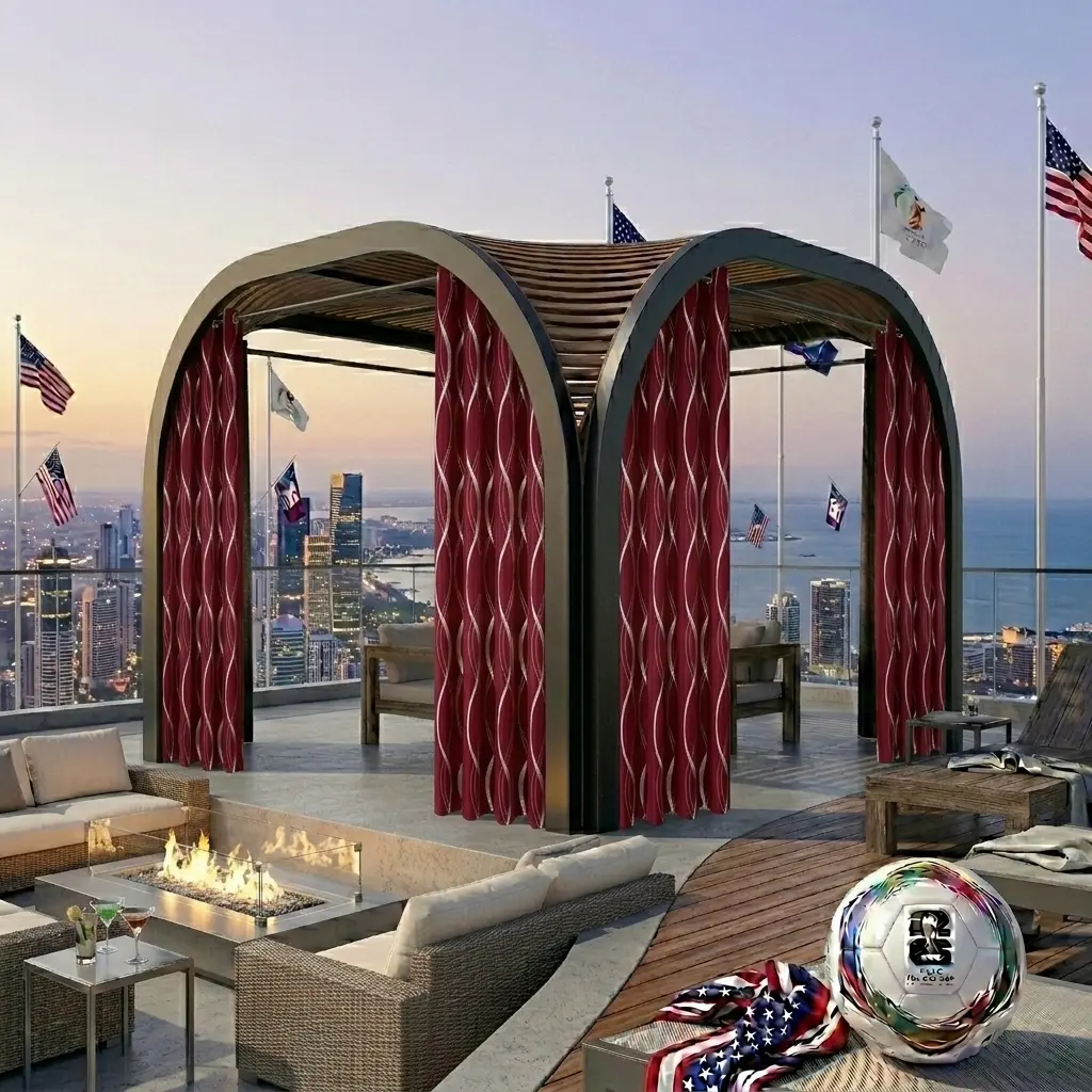 4-Panel  Outdoor Striped Blackout Curtains, Privacy Protection Grommet Top Drapes for Patio, Gazebo & Garden Outdoor Decor