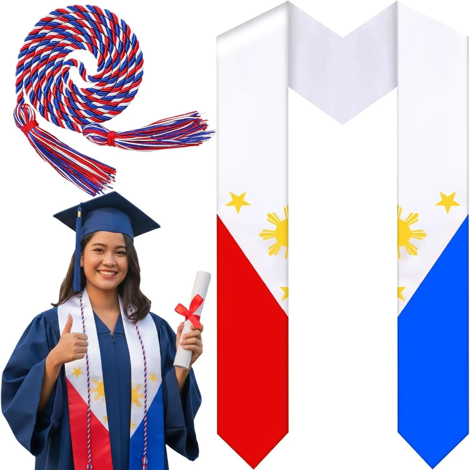 Satin Country Flag Graduation Stole for International & First Generation Students, Class of 2026 Honor Sash for Commencement Ceremony, Leather