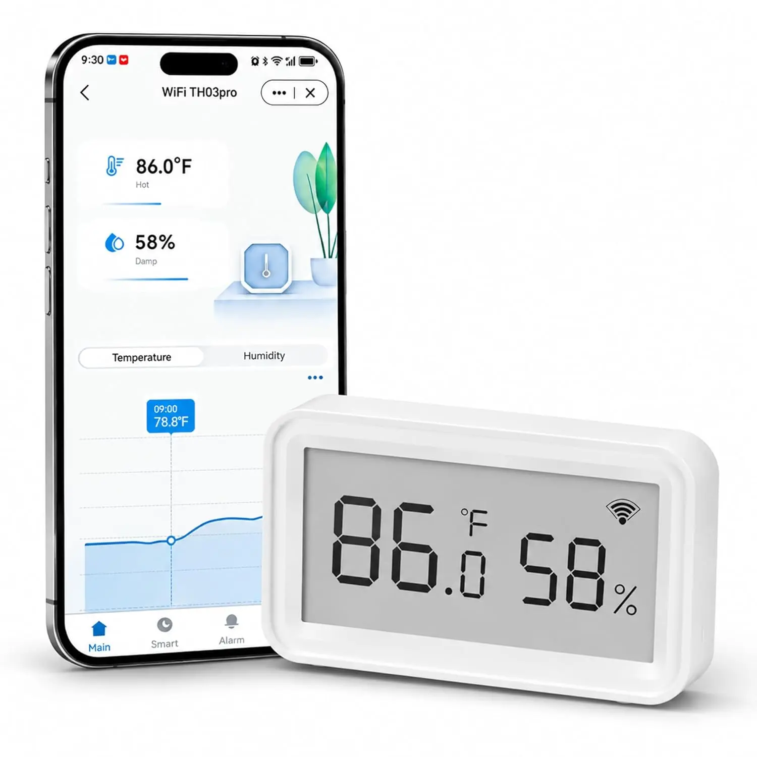 WiFi Temperature Humidity Sensor:  Hygrometer Thermometer with LCD Display, Calibratable, App Alert Notification, Data Logger, Indoor Thermometer for  Greenhouse Reptile (1-Pack)