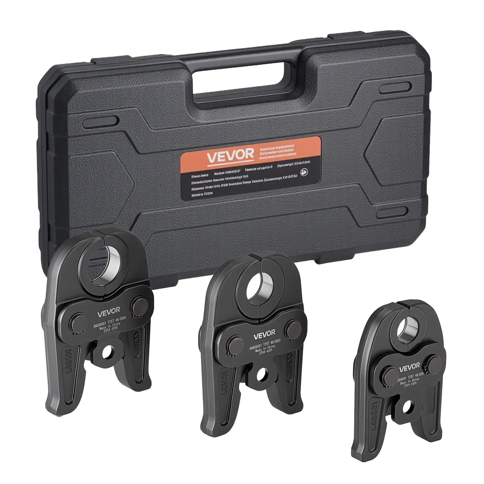【DealsForYouDays】VEVOR VMP Press Jaws, 3PCS Pressing Jaws 1/2", 3/4" 1" - Compatible with Megapress Carbon Steel Pipes, Work with 32KN Standard Press Tools, Includes Carrying Case
