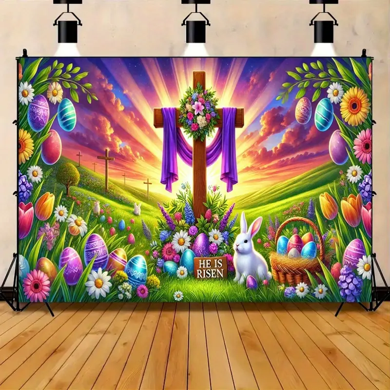 Easter Resurrection Backdrop, Religious Holiday Banner With Elegant Spring Design, Polyester Party Decoration For Home, Garden, Studio, Yard, Garage, Photo Background And Church Events