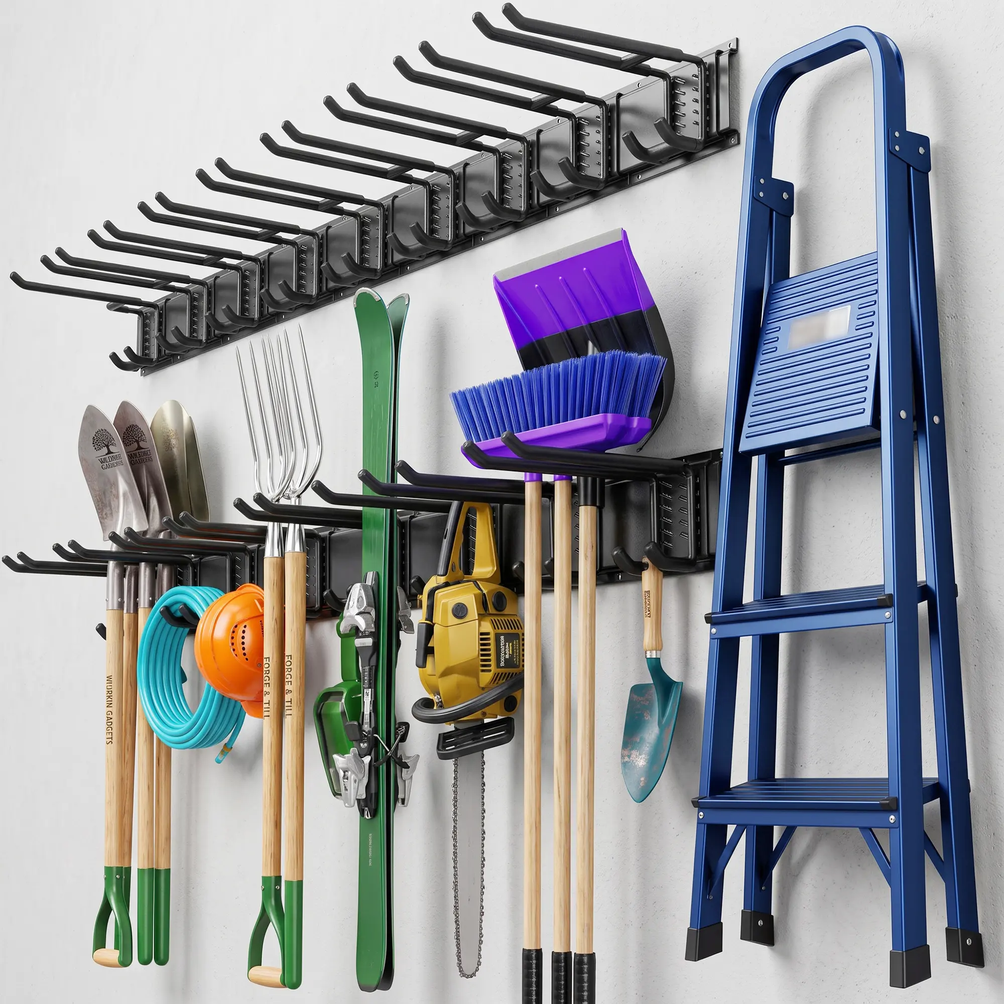 IdealHouse 48-Inch Garage Wall Mount Tool Storage Organizer, Heavy-Duty Carbon Steel Heavy-Duty Rack with 6 Adjustable Double Hooks, for Garage, Shed Garden Tools Ladder Ski Equipment, Adjustable Hooks