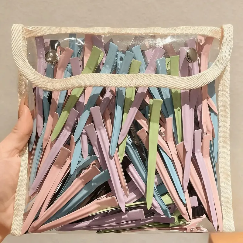 20pcs/50pcs/100pcs Seamless Duckbill Hair Clips, Puffy Root Styling Clips, Random Colors, Essential Daily Hairstyle Accessories, Hair Clips For Styling