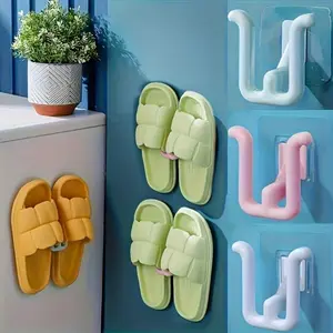 3PCS Self-Adhesive Wall-Mounted Slipper Racks, Punch-Free, Lightweight, Bathroom Kitchen Storage, Load-Bearing ≤2.2LB, Easy to Install, Economic Thin Shoe Hooks, Utility Hooks