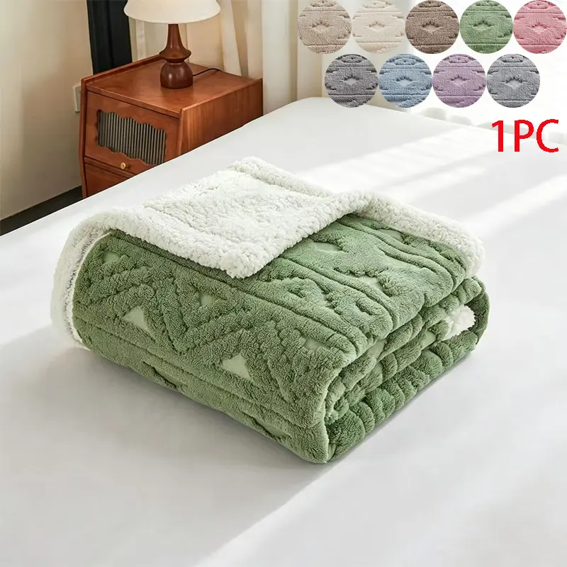 New 3D Embroidered Lamb Wool Blanket, Thick Soft Comfortable Skin-Friendly Non-Pressing, Suitable for Bedroom Living Room Office Nap Sofa