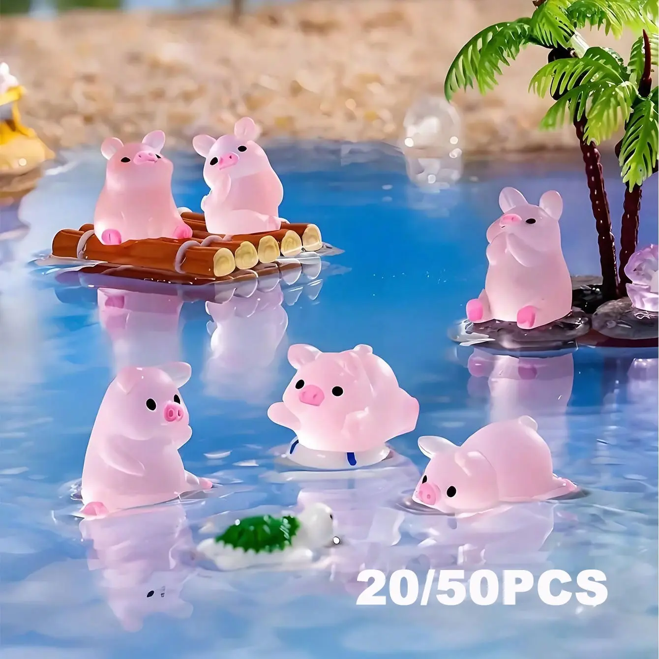 20/50pcs Glowing Mini Resin Pig Ornaments, Decorative Figurines, Resin Animal Figurines, Glow in the Dark, Luminous Night Light Pigs for DIY Fairy Garden, Glass Container Decor, Micro Landscape Car Interior Party Birthday Gift