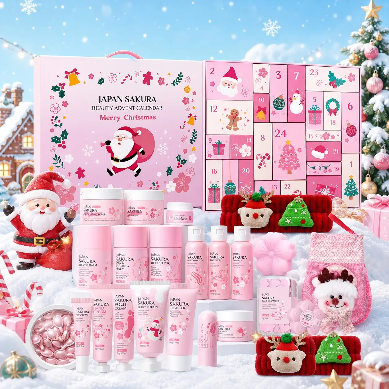 Sakura Beauty Advent Calendar 2026 for Teen 8-12 | Christmas Advent Calendar with Skincare Products, 24 Days Countdown Surprise Holiday Gift Box with Sakura Facial Body Hair Care Set and Christmas Accessories for Women Teens Besties, Christmas Gift