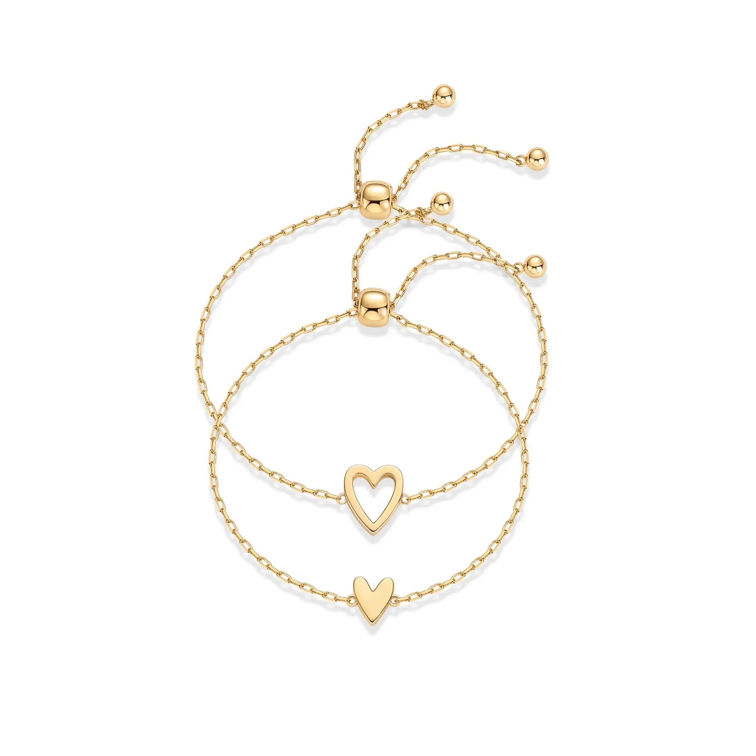 14K Gold Plated Adjustable Matching Bracelets for Women – Heart Charm and BFF Friendship Styles