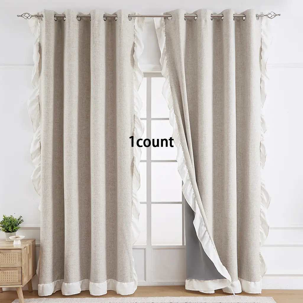 Solid Color Curtain, 1 Count Modern Simple Ruffle Design Blackout Curtain, Window Drapes, Home Decoration Curtain for Home Living Room Bedroom Decor