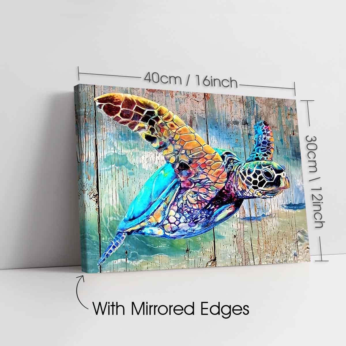 Colorful Sea Turtle Pattern Wooden Framed Canvas Painting, Ocean Vitality Poster, Modern Art Decoration, Wooden Wall Art, Home Decoration for Living Room Bedroom, Ornaments