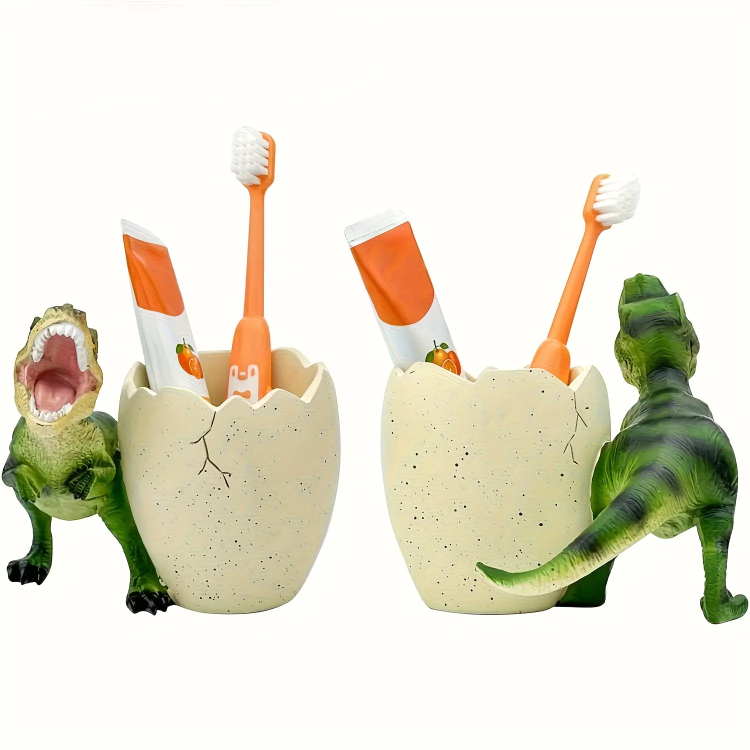 Resin Dinosaur Toothbrush Holder - Plastic, Easy-Clean, Durable Bathroom Accessory with Mount for Toothbrush & Stationery Storage