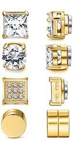 Jstyle 2 Pairs Stainless Steel Stylish Non-Piercing Magnetic Stud Earrings Hypoallergenic CZ Men and Women 5-8MM Sizes