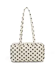 Polka Dot Nylon Bowler Bag, Shoulder Bag with Key Leash & Four Charm Loops, Interior Zip Pocket, Stylish Lightweight Tote Bag