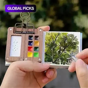 Mini Travel Watercolor Palette Set, 5 Counts/set Portable Wooden Watercolor Paint Box with Sketchbook & Color Pigments & Refillable Water Brush & Clip, Portable Art Supplies for Indoor & Outdoor, Travel Painting Supplies #TOP PICKS