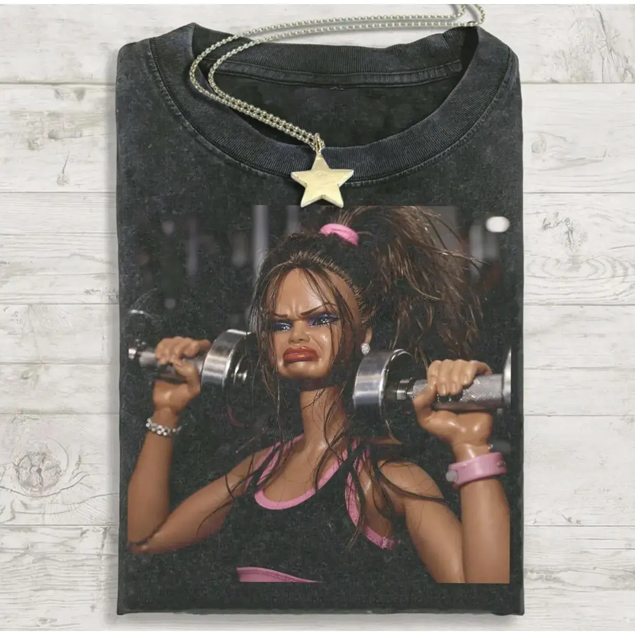Funny Gym Doll Graphic Tee, Sassy Workout Meme Shirt, Vintage Fitness Humor, Premium Top, Short sleeve Casual Top Womenswear