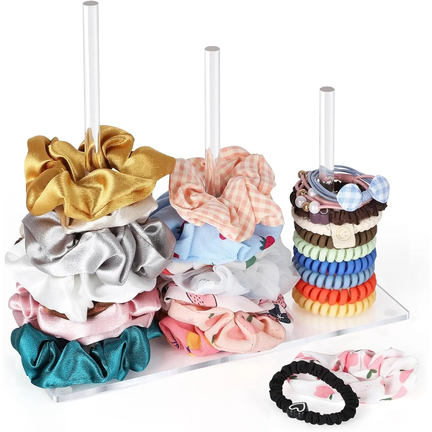 3-Tiers Scrunchie Holder Stand, Clear Hair Ties Organizer, HairBands Tower |  HairElastics Storage, Hairs Accessories Organizer, Scrunchie Display for Women and Girls