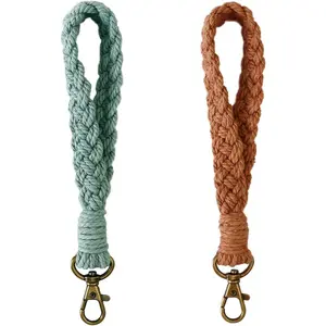 Macrame Keychain Boho Handmade Wristlet Keychain Wrist Lanyard Key Chain for Women