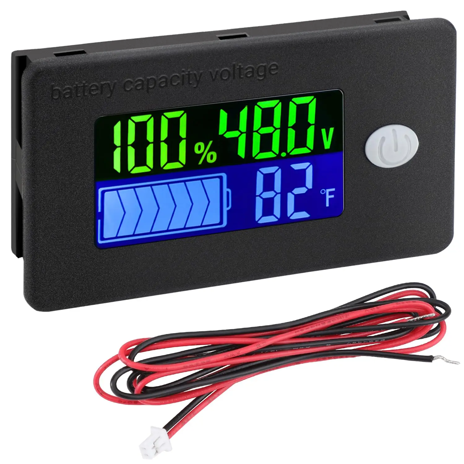48v Golf Cart Battery Meter - LCD Display Lithium Battery Monitor 10-100v Volt Meter Temperature Gauge for Marine RV Car DIY Project