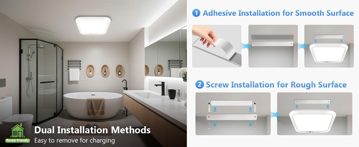 Rechargeable Motion Sensor Closet Light with Remote, Wireless Battery Operated Ceiling Light Magnetic Mount, Rechargeable LED Shower Light No Wiring for Indoor, Shower, Stairs, Shed, Hallway, Porch