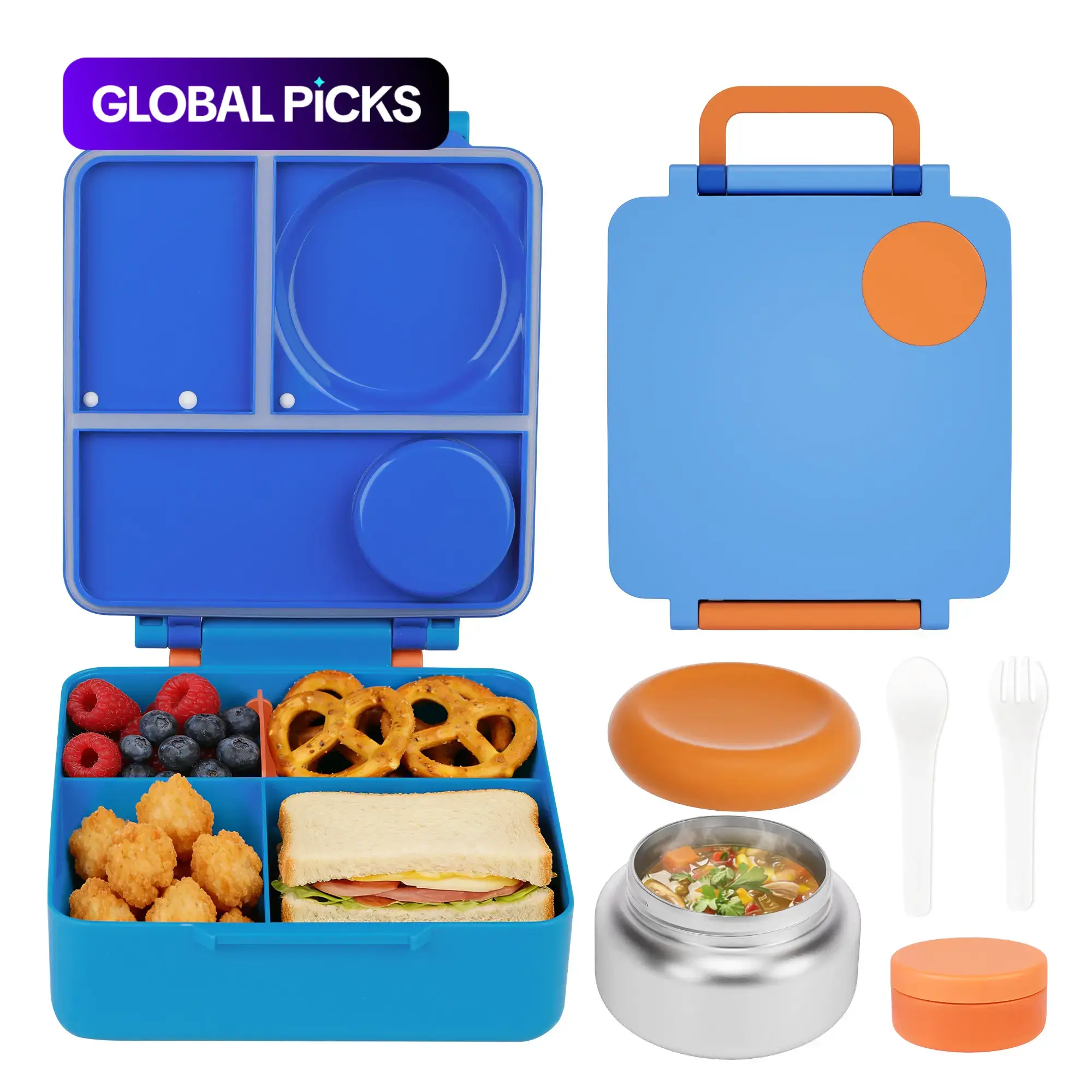 All-In-One Lunch Box Kit, Leakproof Bento Box, 8oz Vacuum Insulated Soup Jar, 4-Compartment Food Container, BPA-Free, Dishwasher Safe, Insulated Lunch Containers