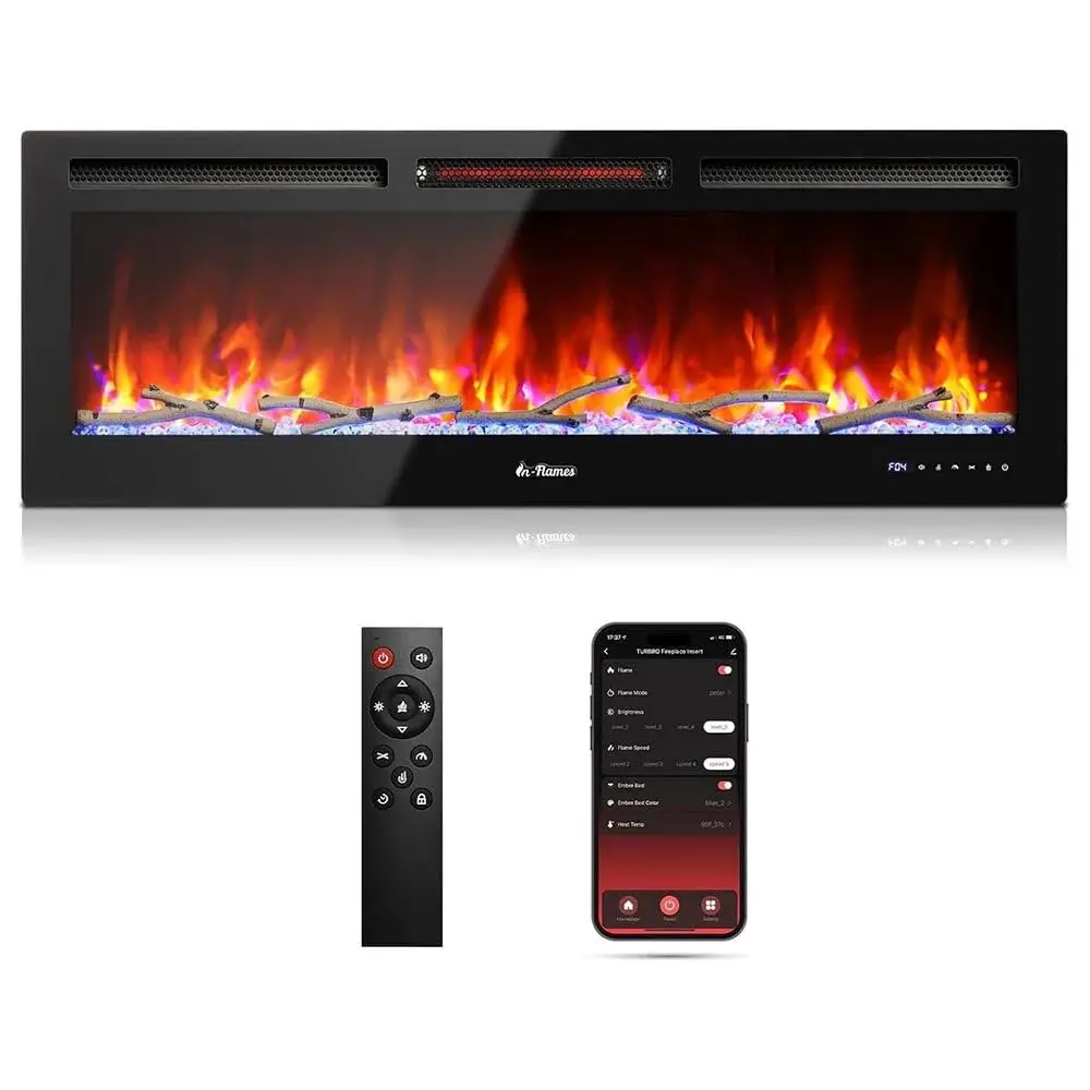 GARVEE 50 Smart Wifi Infrared Electric Fireplace With Special Feature Led Flame, 1500W Quartz Heater, Recessed or Wall Mounted, Adjustable Flame Effects, Remote Control
