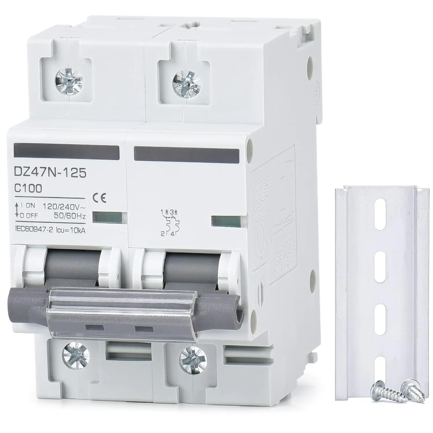 120V/240V AC Miniature Circuit Breaker, 100 Amp 2 Pole |   DIN Rail Mount Solar AC Disconnect Switch, Thermal Magnetic Trip, High Current MCB 2P C100
