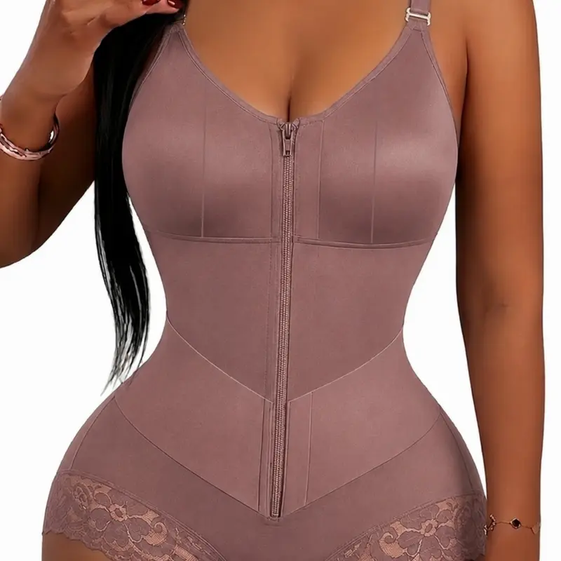 Women's Adjustable Shoulder Strap Shapewear Bodysuit, Fajas, V-Shapewear Belts, Colombian Shapewear, Tight Compression Shapewear, With Front Zipper & Inner Hooks, Body Shaper, Butt Lifting And Tummy Control, Waist Trainer, Daily Wear & Yoga