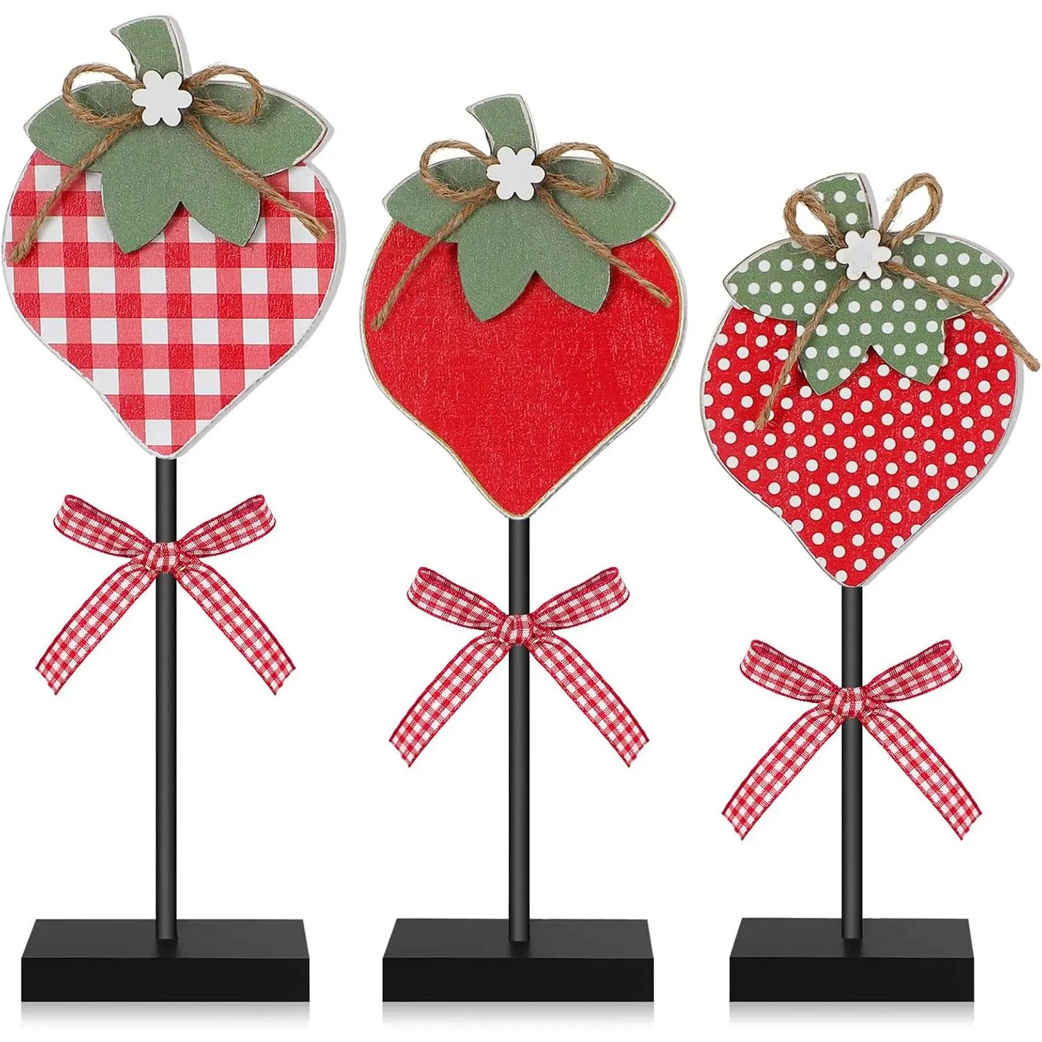 3 count Strawberry Table Decor Strawberry Wooden Centerpiece for Tables Summer Freestanding  Table Sign  Sweet Wooden Sign Standing Decorations for Coffee  Office Shelf