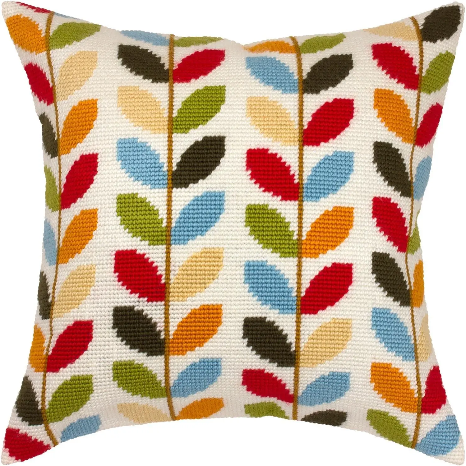 Ornamental Needlepoint Kit for Adults and Beginners — Colors of Autumn 16″ × 16″ with Clear, Precise Printed Design on Cotton Canvas; Includes 2 Needles, Yarn, and Easy-Read Chart
