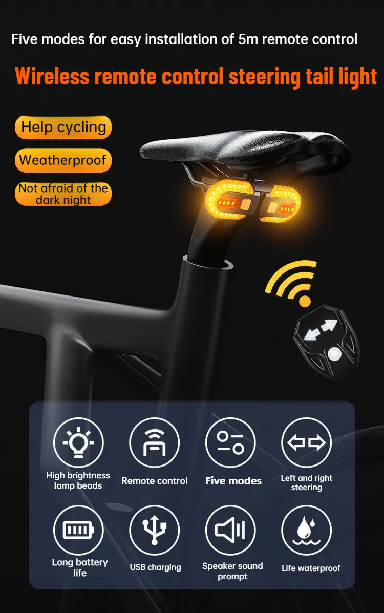 1825 Bicycle Turn Signals with Alarm - USB Charging Controller, Split/Integrated Rear Tail Light, 5 Modes, Waterproof Strobe, Front/Rear Mountable, Portable Bikes Lights & Reflectors 1825 Bicycle Turn Signals with Alarm - USB Charging Controller, Split/Integrated Rear Tail Light, 5 Modes, Waterproof Strobe, Front/Rear Mountable, Portable Bikes Lights & Reflectors