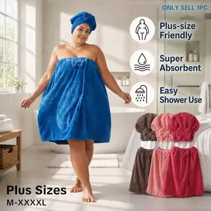 Plus Size Bath Wrap & Shower Cap Set, 2-Piece Adjustable Thick Bath Wrap & Shower Cap, Ideal for Home Use, Travel, Sauna and Spa #GLOBAL PICKS