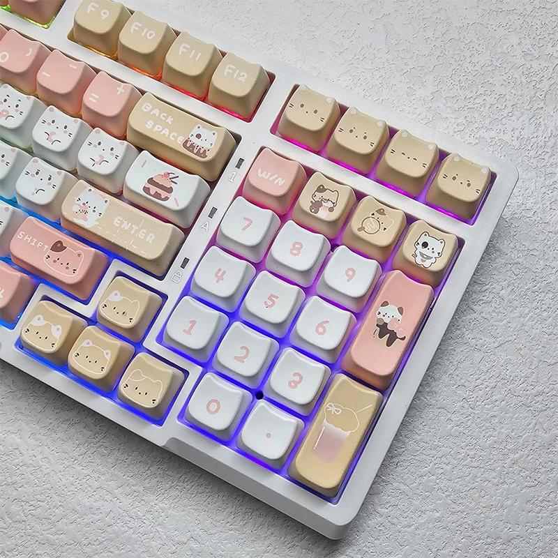 Cat Head Theme PBT Keycaps, Cute Personality PBT Keycaps, Keyboard Keycap Set Suitable for 61/64/68/84/87/100/104/108 Cherry MX Mechanical Keyboard Gaming Keyboard Accessories