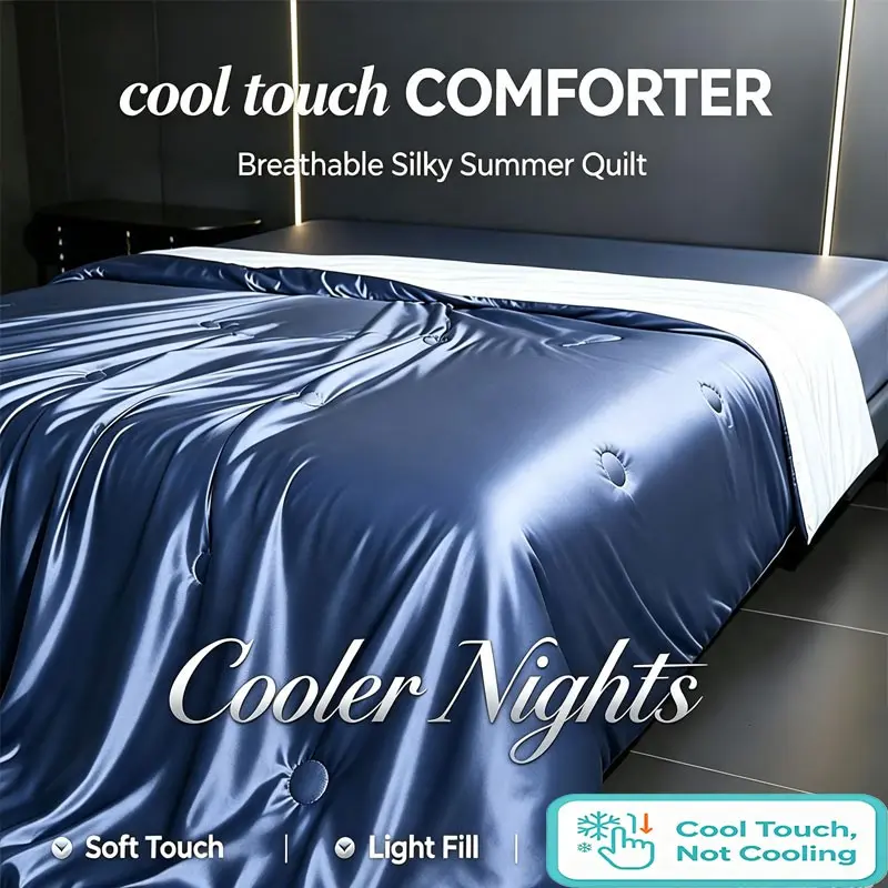 Satin Cool Touch Summer Comforter, Lightweight Silky Cool Blanket, Breathable Thin Quilt, Double Sided Luxury Soft Cooling Bed Blanket, Cooling Throw Blanket