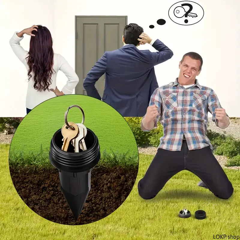 Watertight Plastic Ground Spike Hidden Key Storage Container - Pointed Tip Hideaway Case for Concealing Small Valuables in Lawn Soil, Household & Outdoor Use