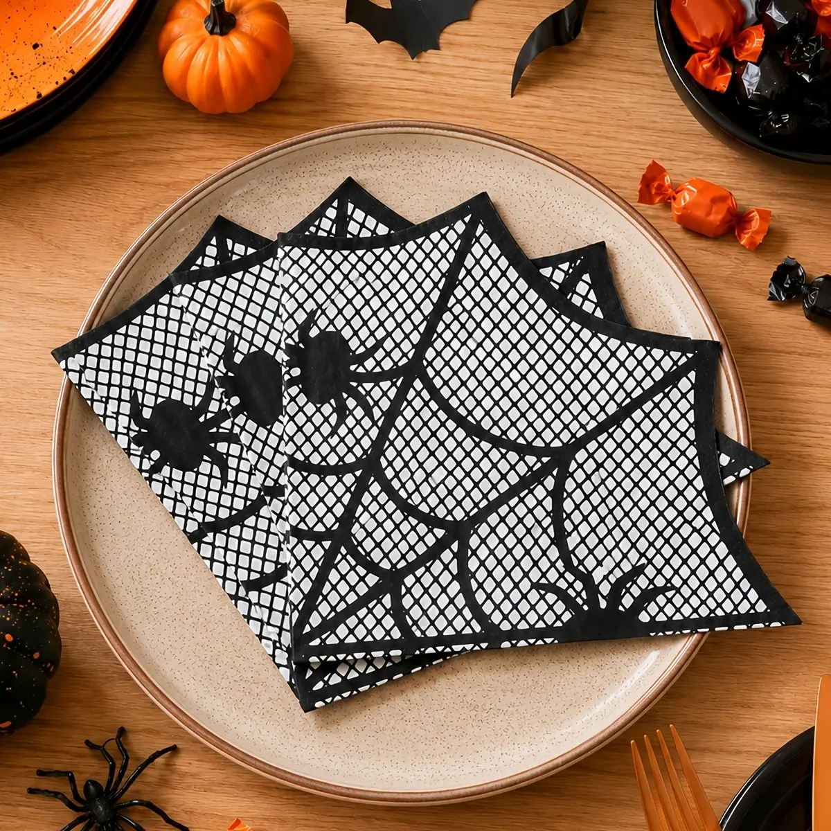 10 Packs Spider Web Pattern Paper Napkins, Halloween Home Party Decor, Perfect for Festive Celebrations, Unique Table Setting Accessories