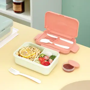 Portable Bento Box with Cutlery Set and Sauce Compartment, Leak-Proof Microwave Safe Lunchbox, Ideal for Students, Office Workers, Picnics