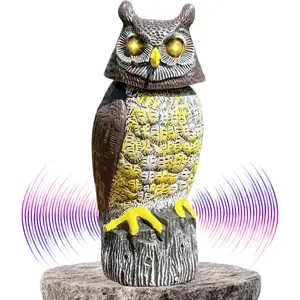 Large Solar Owl with Motion Detector, Flashing Eyes, Spinning Head, Realistic Hooting and Silent Mode, Garden Owl, Outdoor Statue, Decoration for Home, Garden, Patio and Fence