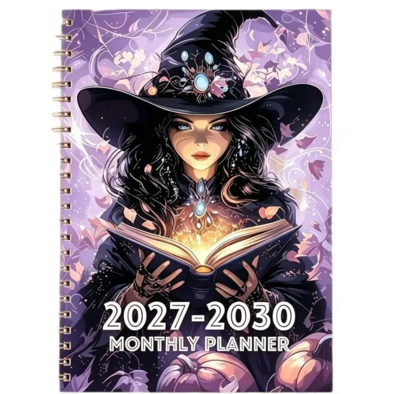 Witch Theme Spiral Notebook for Daily Planner and Long-Term Planning, 2027-2030 Four-Year Monthly Organizer, Essential Office Supplies