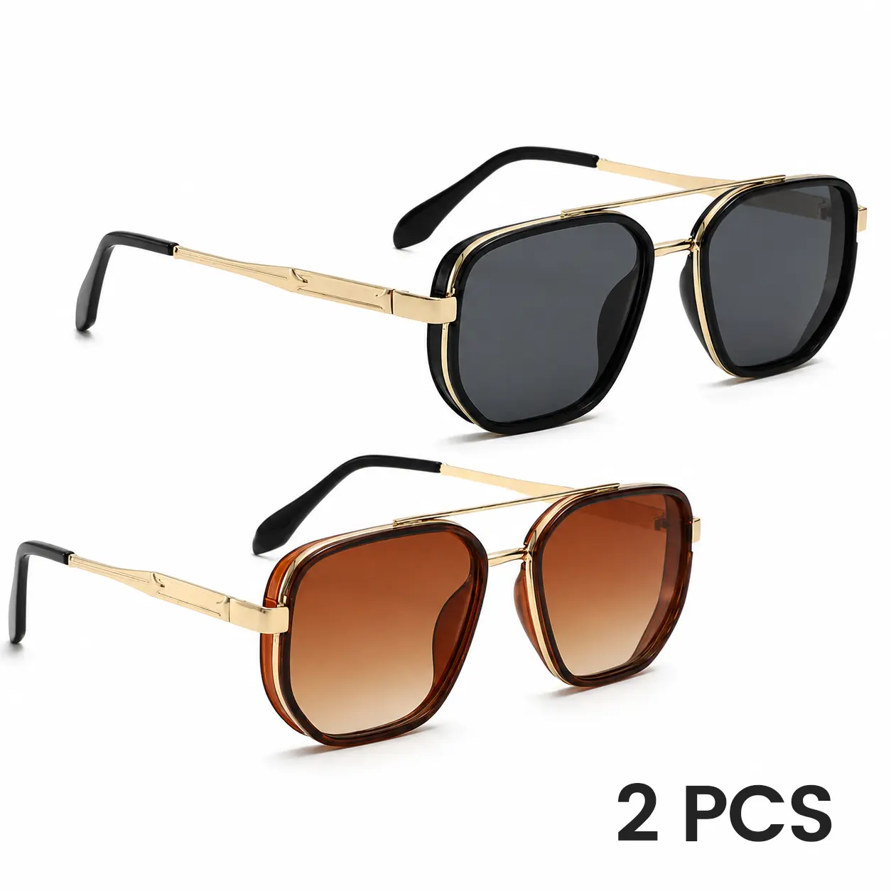 Unisex Sunglass Aviators - Classic Vintage, Oversized Face-Flattering Double Bridge Gold Metal Frame, UV400 Sun Protection, Street Style Trendy Streetwear Womens Sunglasses for Summer Travel, Driving, Classic Vintage Sunglasses, Trendy Vintage Sunglasses