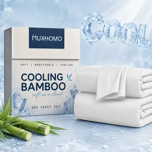 MUXHOMO Max Cooling Sheets for Hot Sleepers, Rayon Derived from Bamboo, Breathable & Soft Bamboo Bed Sheet Set, Extra Deep Pocket Up to 18 Inches, Hotel Luxury Smooth Bedding，Comfortable Bamboo Fitted Sheet Set