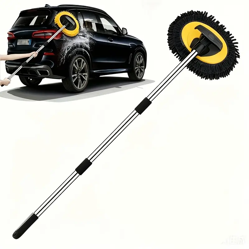 WS Car Cleaning Brush with Adjustable Handle - Automotive Window Cleaning, Wheel Dust Removal Tool, Universal Car Wash Accessory