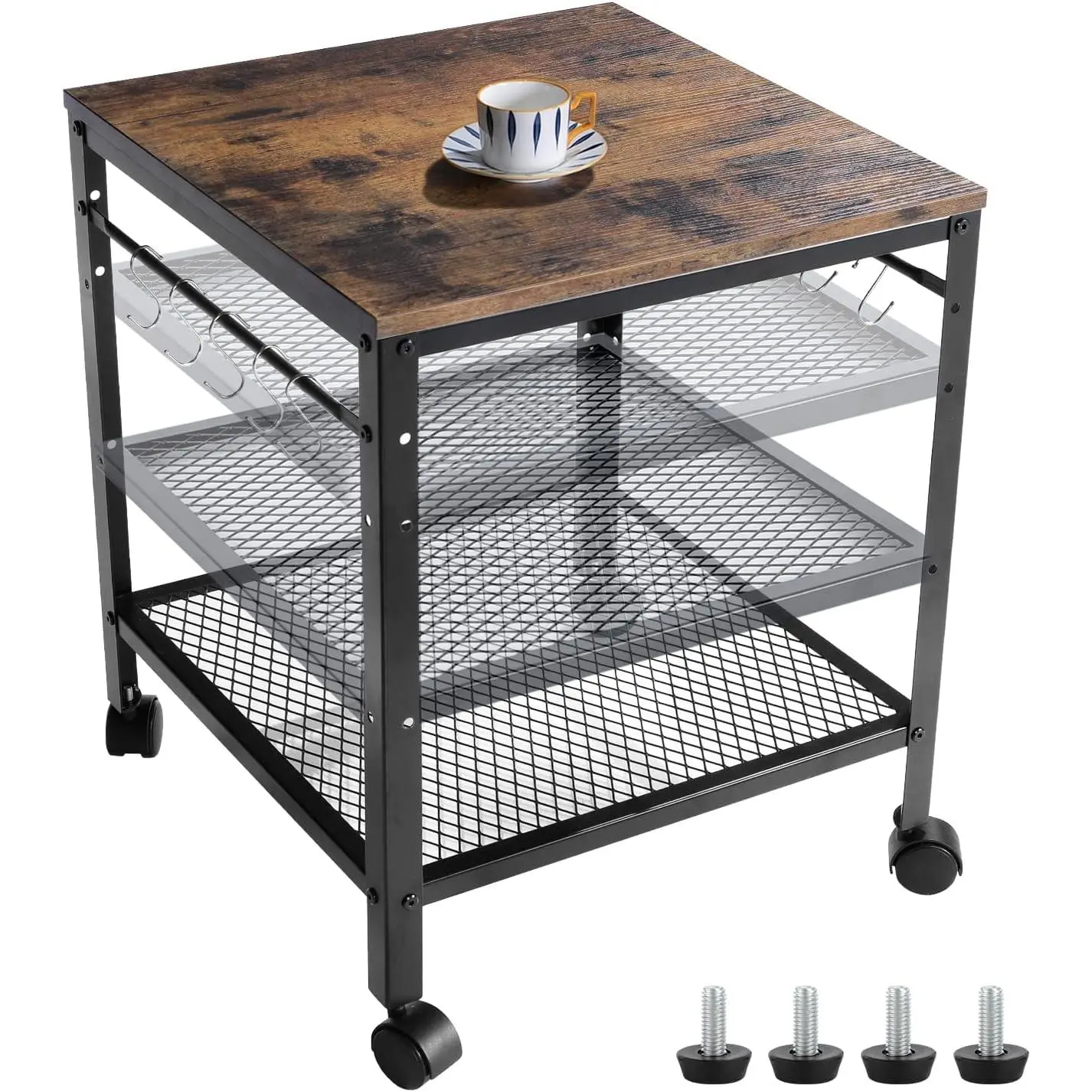 Rustic End Table, 2-Tier Side Table with Adjustable Height Shelf, 19.7" x 19.7" x 24", 143 lb Weight Capacity,  for Mini Fridge Stand, Printer Stand, Aquarium Stand, Nightstand, Coffee Table