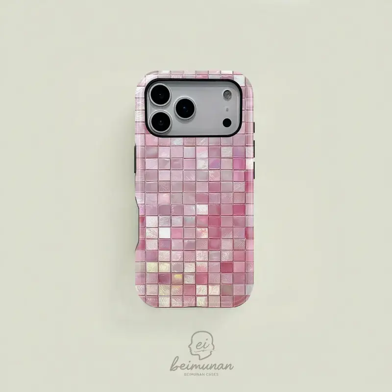 Pink rainbow light sweet girl style patchwork mosaic pattern double-layer protective case, for iPhone17 ProMax /16/15/14/13/12/11 Plus for Samsung phones, suitable for both men and women,
