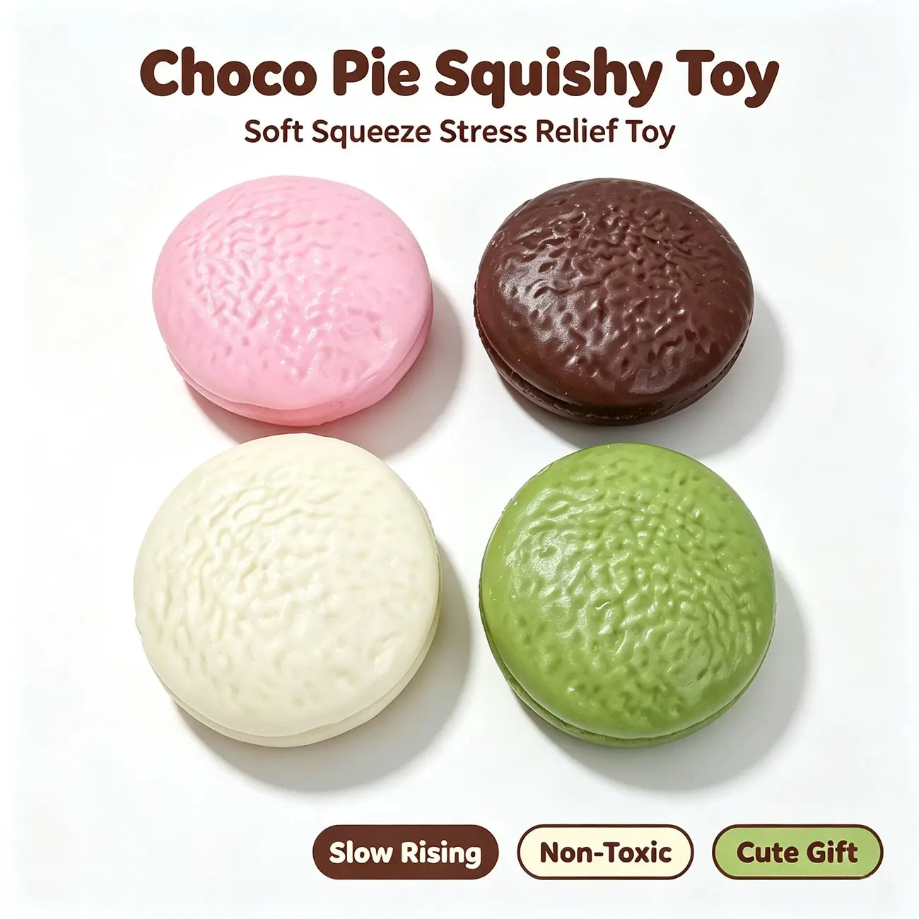 Chocolate Pie Squishy Fidget Toy, Sott Squeeze Stress Relief Toy, Asmr Sensory Decompression Toy, Cute Food Shape Squishies for Anxiety, 4 Colors