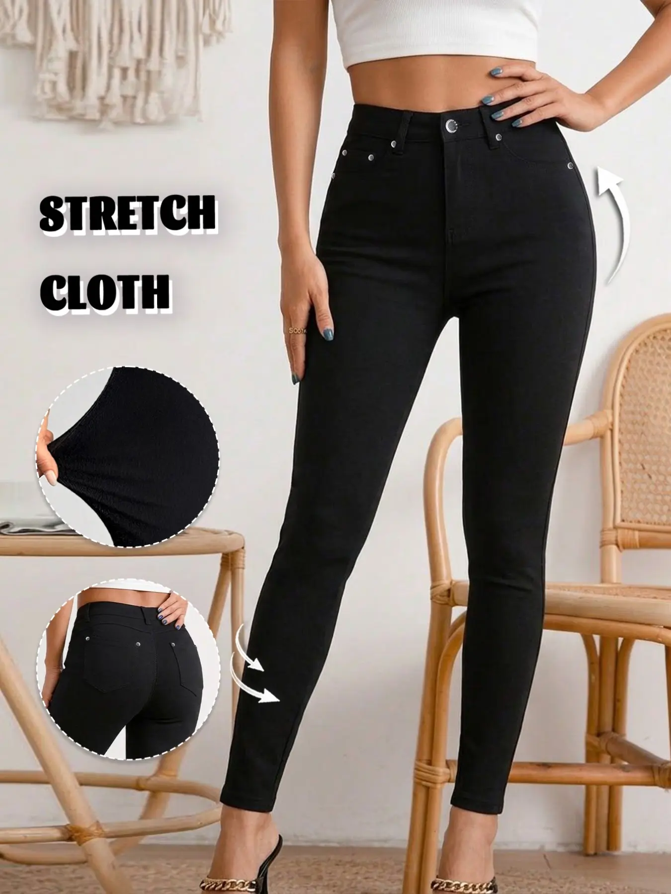 GILIPUR Women's black mid-rise stretch skinny slim-fit pants, body-shaping commuting and daily suit pants with a stylish and unique cut TChic